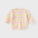 Dave&Bella Kids Girls Summer Adorable Yellow Pink Striped Comfortable Cotton Cardigans