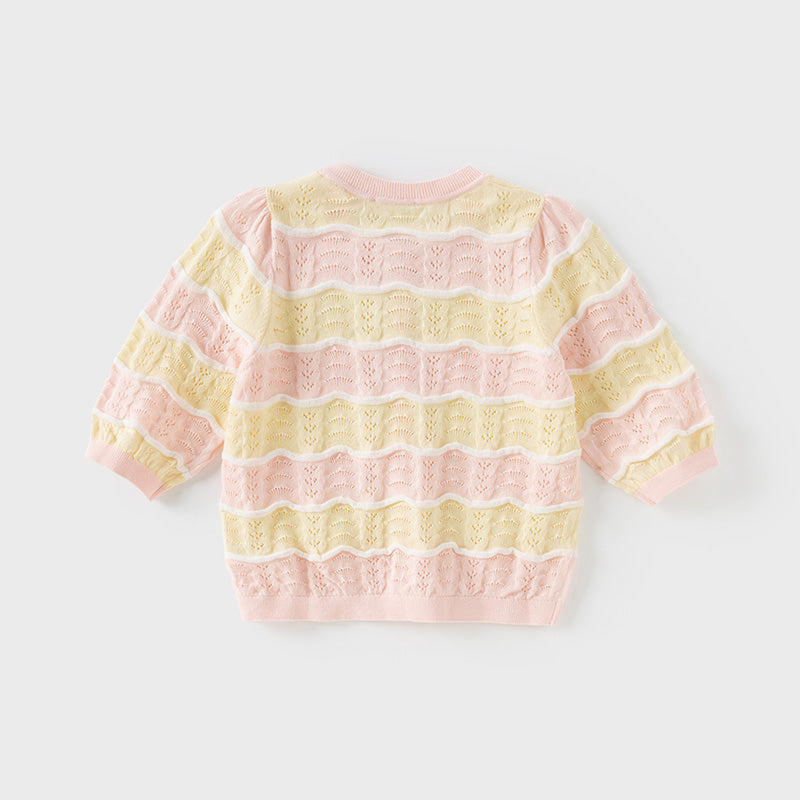 Dave&Bella Kids Girls Summer Adorable Yellow Pink Striped Comfortable Cotton Cardigans