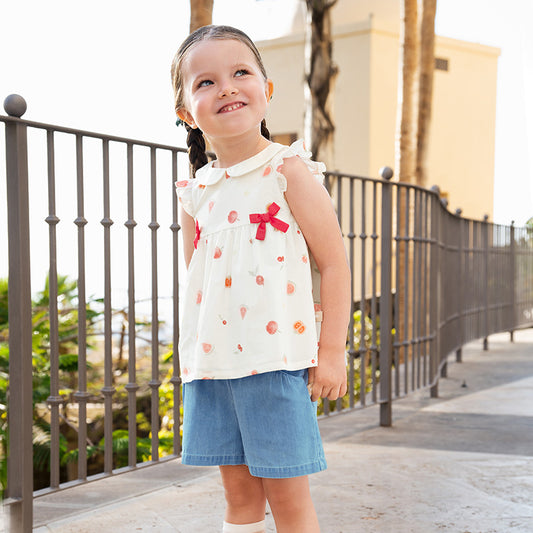 Dave&Bella Girls Summer Cotton Fruit Print T-shirt Short Pant Set