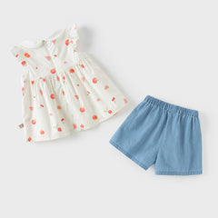 Dave&Bella Girls Summer Cotton Fruit Print T-shirt Short Pant Set