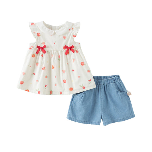 Dave&Bella Girls Summer Cotton Fruit Print T-shirt Short Pant Set