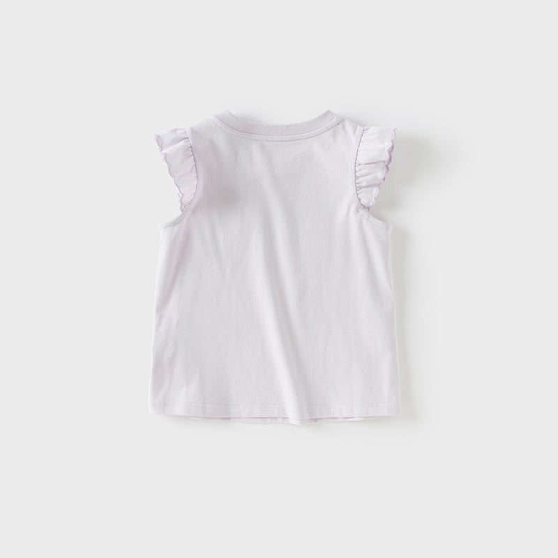 Dave&Bella Toddler Girls Summer Grey Purple/Green Sleeveless Versatile T-shirts