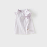 Dave&Bella Toddler Girls Summer Grey Purple/Green Sleeveless Versatile T-shirts