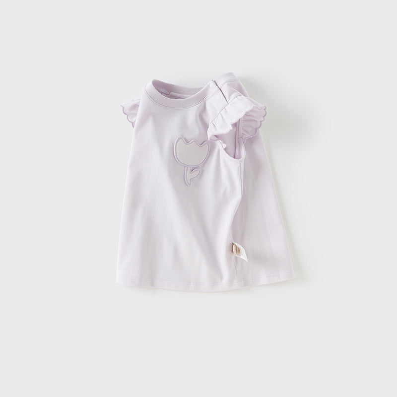 Dave&Bella Toddler Girls Summer Grey Purple/Green Sleeveless Versatile T-shirts