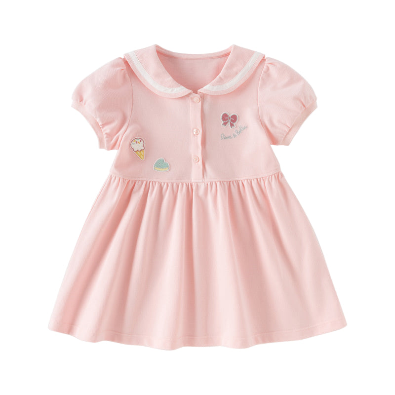 Dave&Bella Girls Summer Navy Collar Pink Sweet Princess A-line Dress