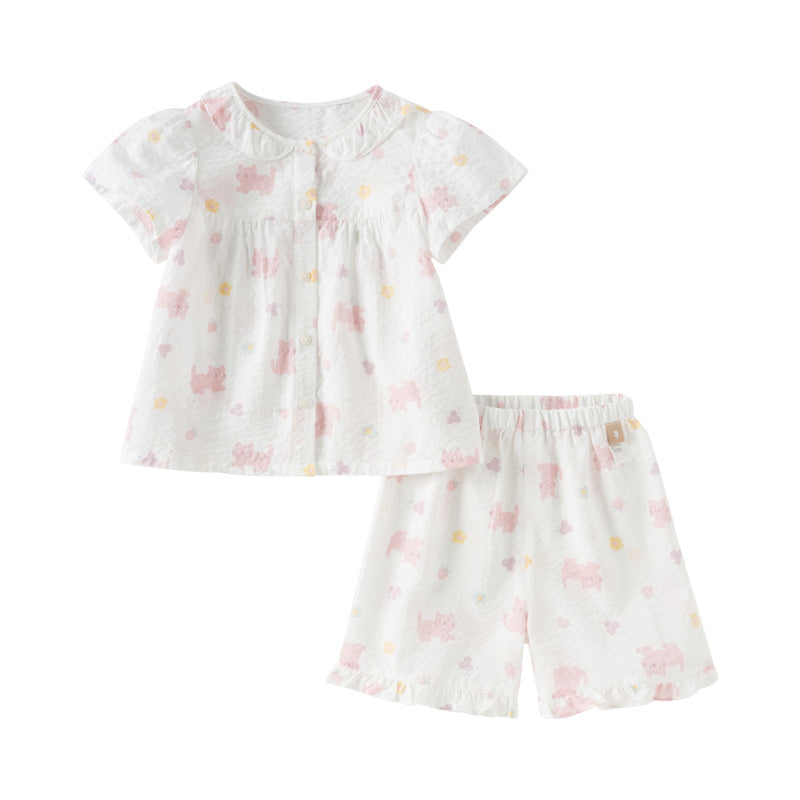 Dave&Bella Toddler Girls Summer Sweet Pink Print Sleepwear Soft Pajamas