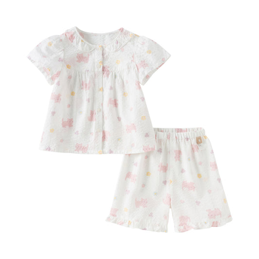 Dave&Bella Toddler Girls Summer Sweet Pink Print Sleepwear Soft Pajamas