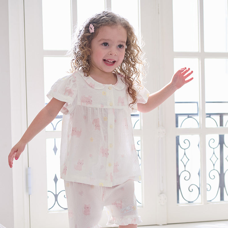Dave&Bella Toddler Girls Summer Sweet Pink Print Sleepwear Soft Pajamas