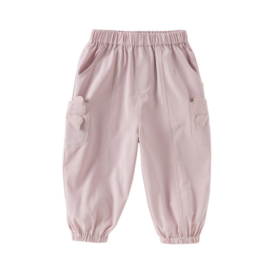 Dave&Bella Toddler Girls Summer Cute Grey Pink Loose Drawstring Pants