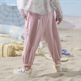 Dave&Bella Toddler Girls Summer Cute Grey Pink Loose Drawstring Pants