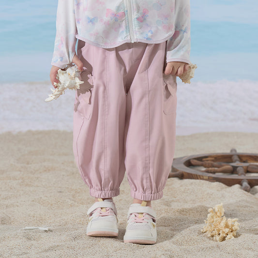 Dave&Bella Toddler Girls Summer Cute Grey Pink Loose Drawstring Pants