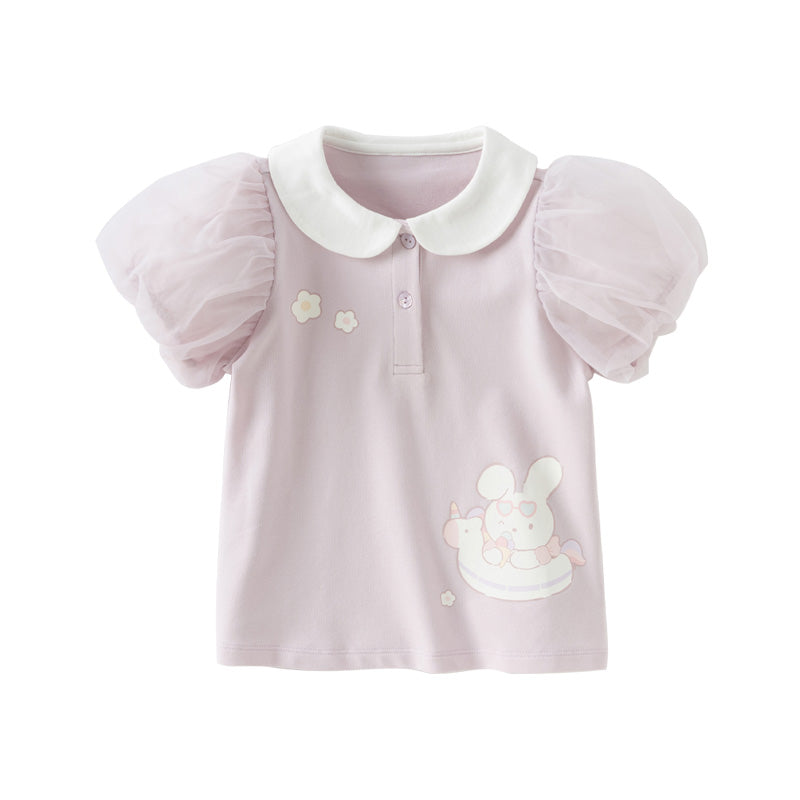 Dave&Bella Toddler Girls Summer Cotton Purple Sweet Polo T-shirts