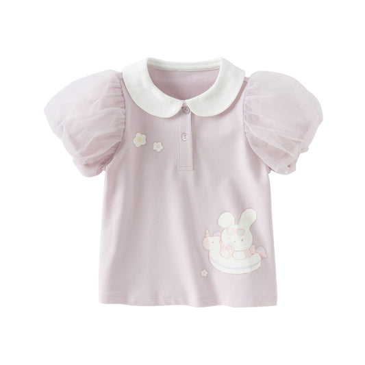 Dave&Bella Girls Summer Cotton Purple Sweet Polo T-shirt Top