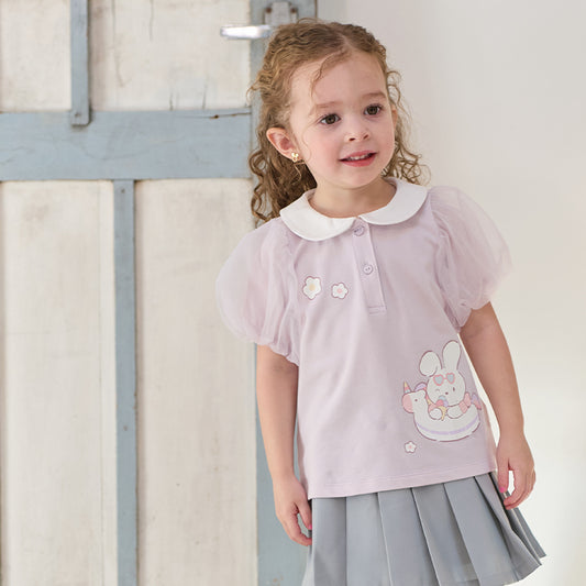 Dave&Bella Girls Summer Cotton Purple Sweet Polo T-shirt Top
