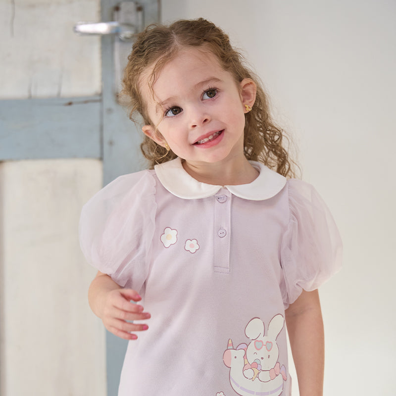Dave&Bella Toddler Girls Summer Cotton Purple Sweet Polo T-shirts