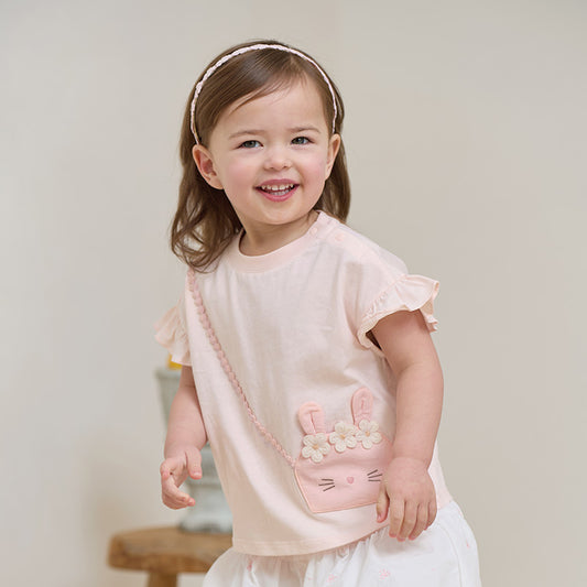 Dave&Bella Girls Summer Pure Cotton Pink Cute T-shirt Top