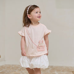 Dave&Bella Girls Summer Pure Cotton Pink Cute T-shirt Top