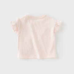 Dave&Bella Girls Summer Pure Cotton Pink Cute T-shirt Top