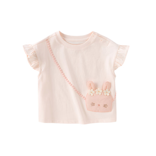Dave&Bella Girls Summer Pure Cotton Pink Cute T-shirt Top