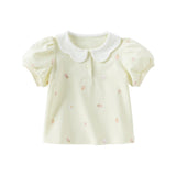 Dave&Bella Toddler Girls Summer Cotton Doll Collar Print T-shirt Tops