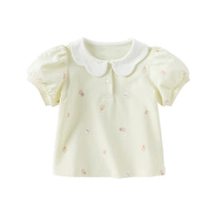 Dave&Bella Toddler Girls Summer Cotton Doll Collar Print T-shirt Tops