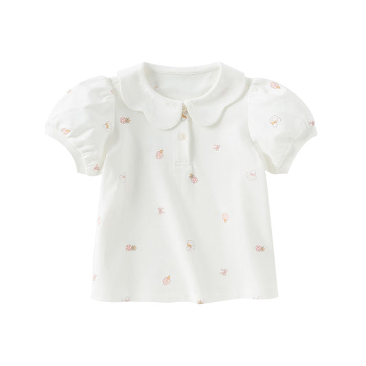 Dave&Bella Toddler Girls Summer Cotton Doll Collar Print T-shirt Tops