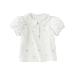 Dave&Bella Toddler Girls Summer Cotton Doll Collar Print T-shirt Tops