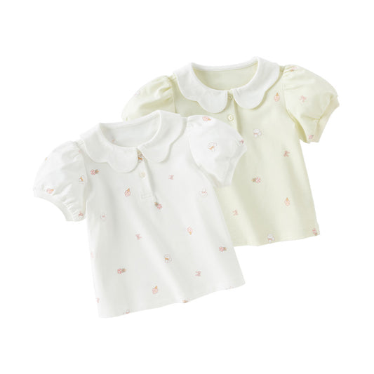Dave&Bella Girls Summer Cotton Doll Collar Print T-shirt Top