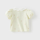 Dave&Bella Toddler Girls Summer Cotton Doll Collar Print T-shirt Tops