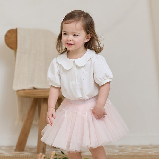 Dave&Bella Toddler Girls Summer Cotton Doll Collar Print T-shirt Tops