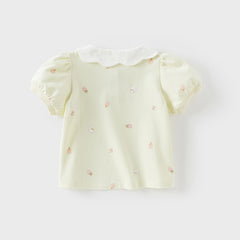 Dave&Bella Toddler Girls Summer Cotton Doll Collar Print T-shirt Tops