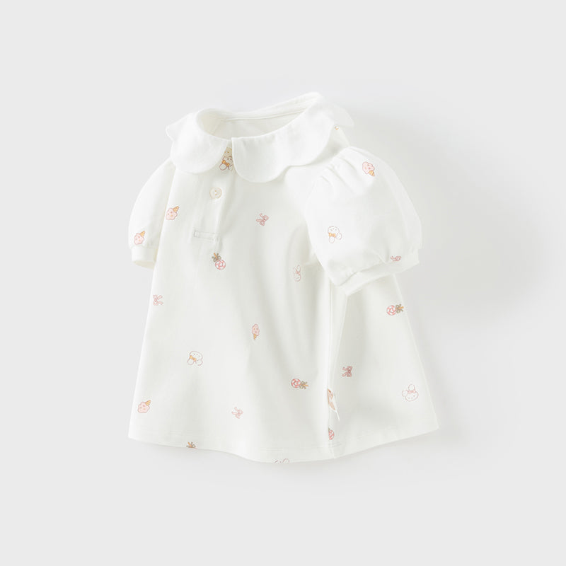 Dave&Bella Toddler Girls Summer Cotton Doll Collar Print T-shirt Tops
