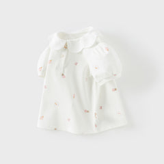 Dave&Bella Toddler Girls Summer Cotton Doll Collar Print T-shirt Tops