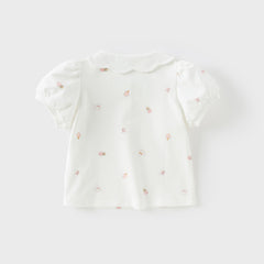 Dave&Bella Toddler Girls Summer Cotton Doll Collar Print T-shirt Tops