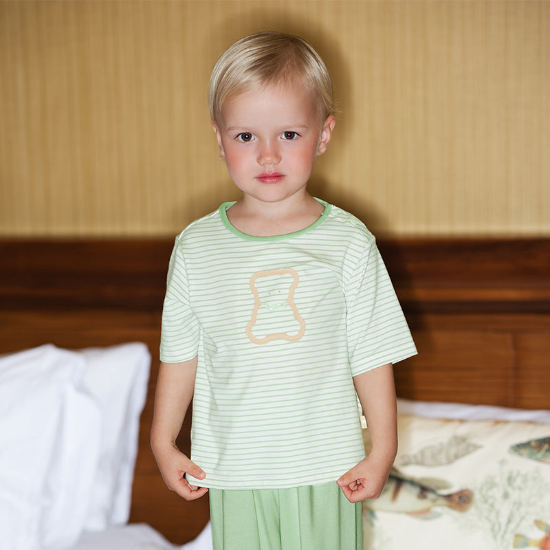 Dave&Bella Toddler Boys/Girls Summer Cute Striped Green/Pink Sleepwear Pajamas