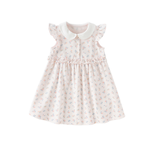 Dave&Bella Toddler Girls Summer Pink Floral Print Doll Collar Sweet Preppy Dress