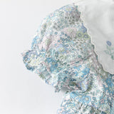 Dave&Bella Girls Summer Blue Floral Print Bubble Sleeve Dress