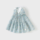 Dave&Bella Girls Summer Blue Floral Print Bubble Sleeve Dress