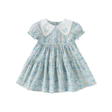 Dave&Bella Girls Summer Blue Floral Print Bubble Sleeve Dress