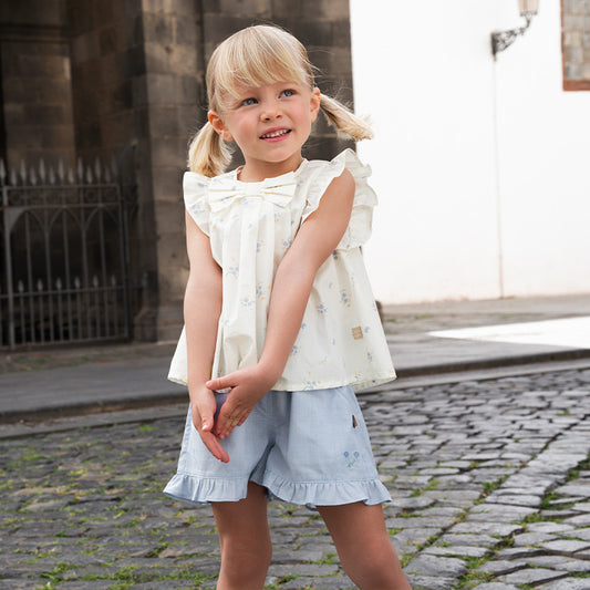 Dave&Bella Girls Summer Cotton Floral Print T-shirt Short Pant Set