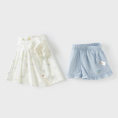 Dave&Bella Girls Summer Cotton Floral Print T-shirt Short Pant Set