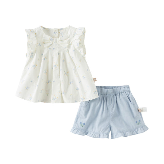 Dave&Bella Girls Summer Cotton Floral Print T-shirt Short Pant Set