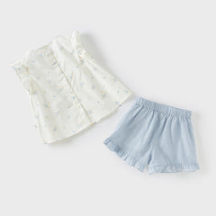 Dave&Bella Girls Summer Cotton Floral Print T-shirt Short Pant Set