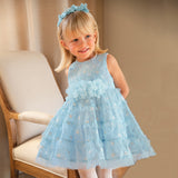 Dave&Bella Girls Summer Light Blue Sleeveless Lace Mesh Dress (hair band)