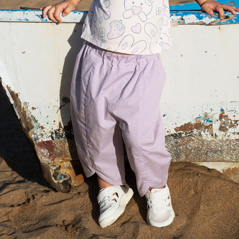 Dave&Bella Toddler Girls Summer Grey Purple/Grey Green Fashion Cotton Wide Pants