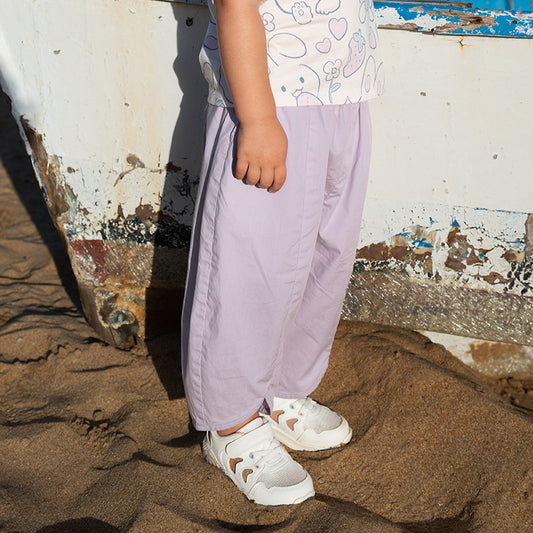 Dave&Bella Toddler Girls Summer Grey Purple/Grey Green Fashion Cotton Wide Pants