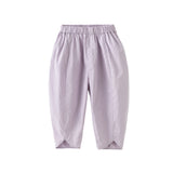 Dave&Bella Toddler Girls Summer Grey Purple/Grey Green Fashion Cotton Wide Pants