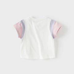Dave&Bella Toddler Girls Summer White Rabbit/Lion Comfortable Cotton Casual T-shirt Tops