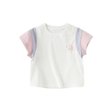 Dave&Bella Toddler Girls Summer White Rabbit/Lion Comfortable Cotton Casual T-shirt Tops