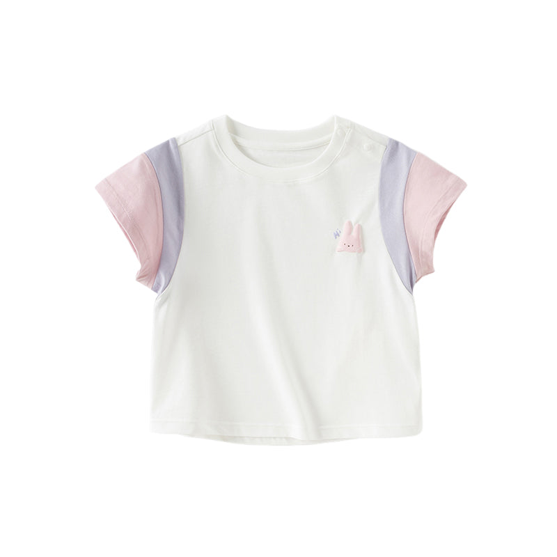 Dave&Bella Toddler Girls Summer White Rabbit/Lion Comfortable Cotton Casual T-shirt Tops